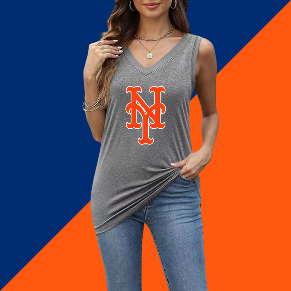 Simple V-Neck Sleeveless Tank Top-New York Mets - Baseswear
