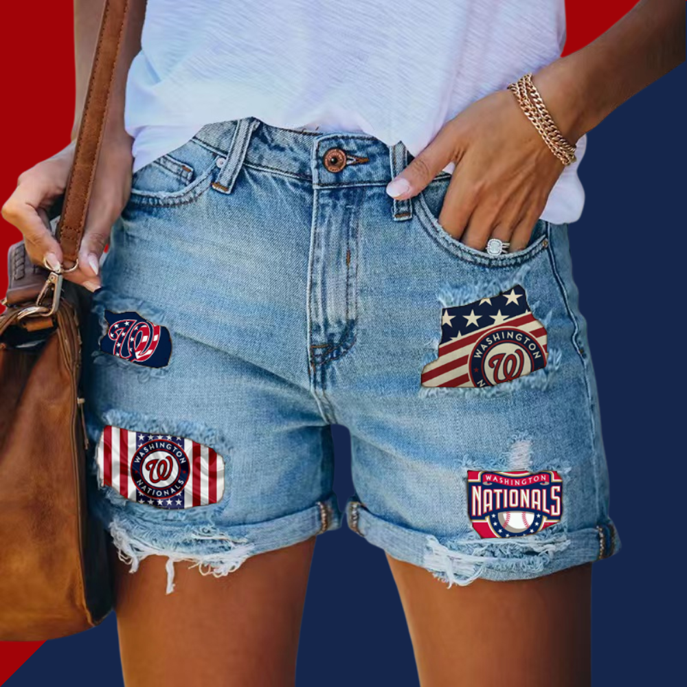 Nationals Distressed Cutoff Denim Shorts - Women - Baseswear