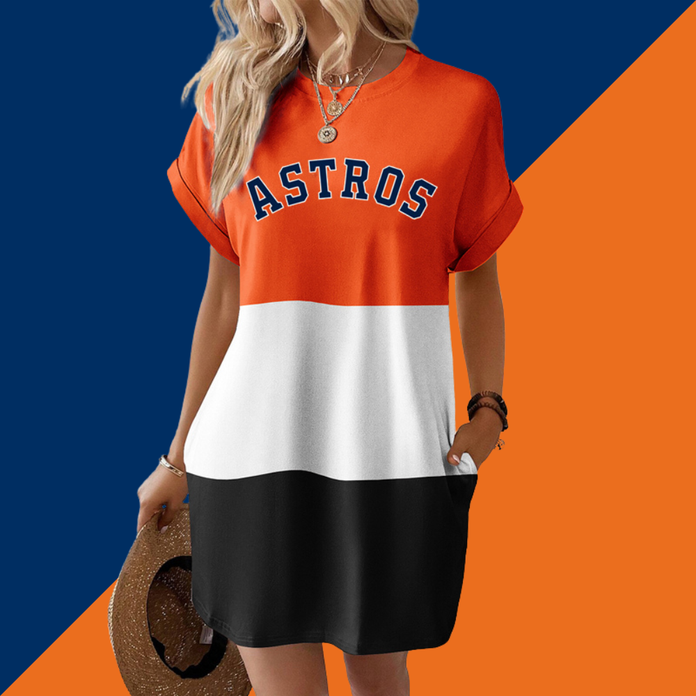 Astros Hidden Pocket Short Sleeve Tee Dress - Baseswear