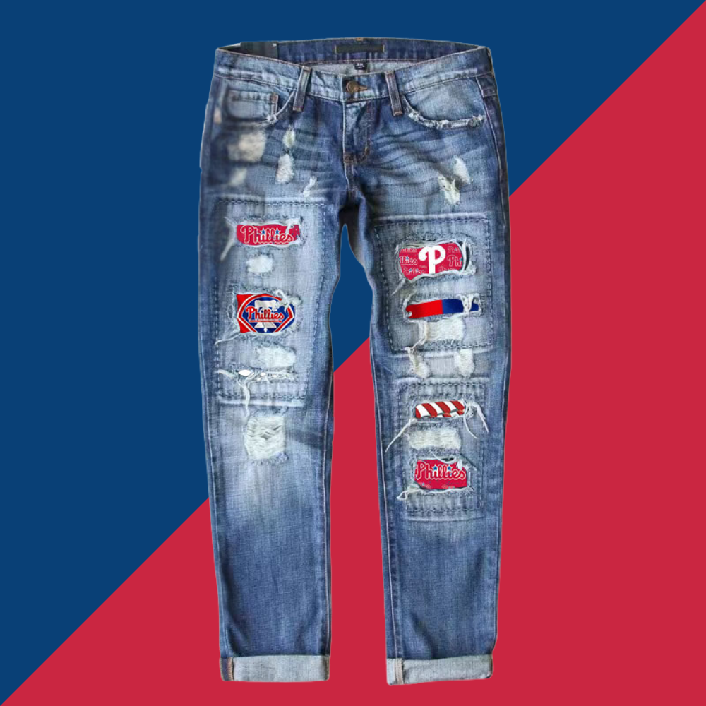 STRETCH RIPPED FRAYED RAW HEM DISTRESSED DENIM JEANS WITH HOLE - Baseswear