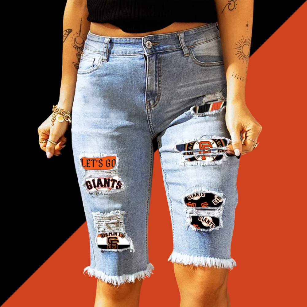 MID-RISE RIPPED PATCHES DENIM BERMUDA SHORTS - Baseswear
