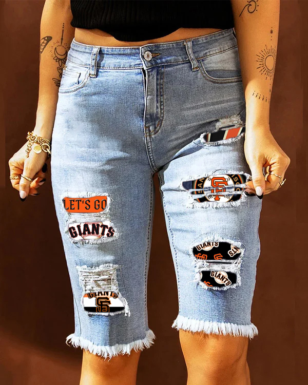 MID-RISE RIPPED PATCHES DENIM BERMUDA SHORTS - Baseswear