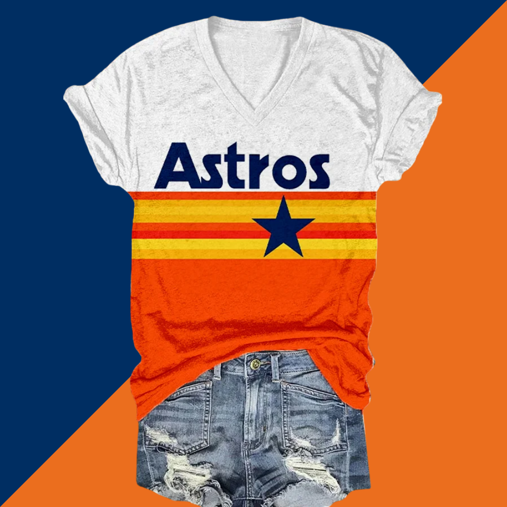 Astros Print V-Neck T-Shirt - Baseswear