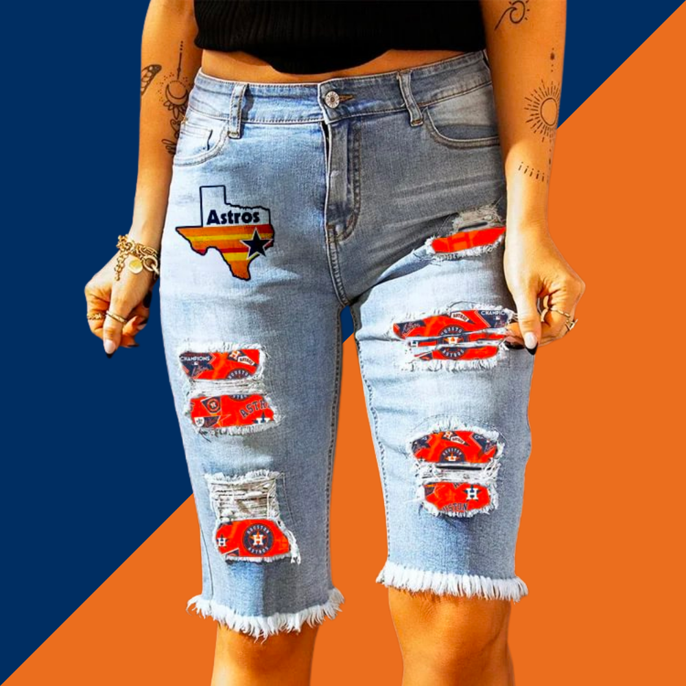 MID-RISE RIPPED PATCHES DENIM BERMUDA SHORTS - Baseswear