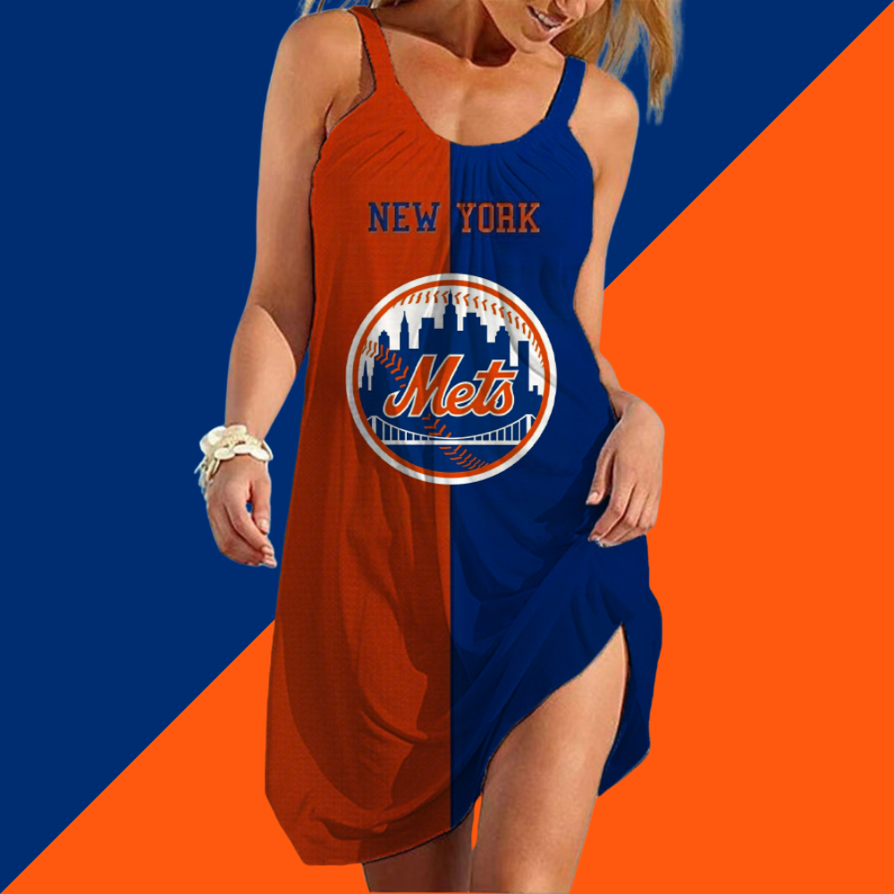 New York Mets Round neck sleeveless printed dress - Baseswear