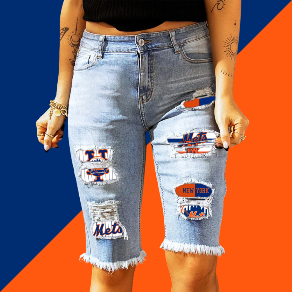 MID-RISE RIPPED PATCHES DENIM BERMUDA SHORTS - Baseswear