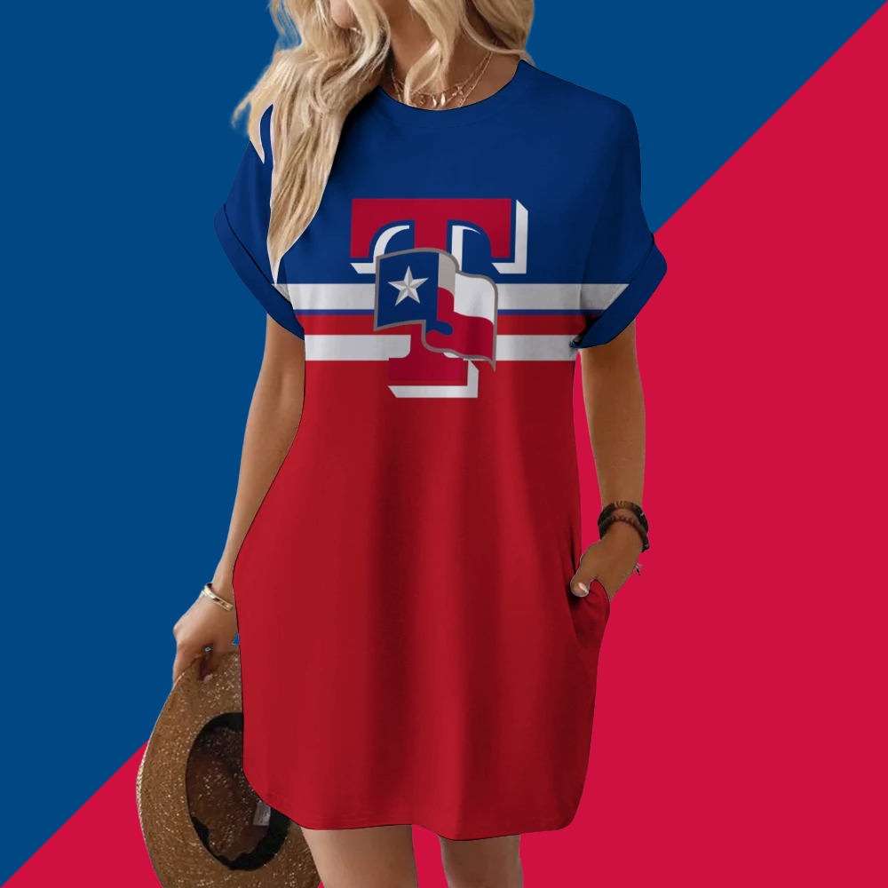 Texas Rangers Hidden Pocket Short Sleeve Tee Dress - Baseswear