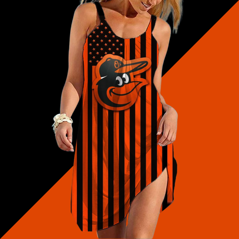 Baltimore Orioles Round neck sleeveless printed dress - Baseswear