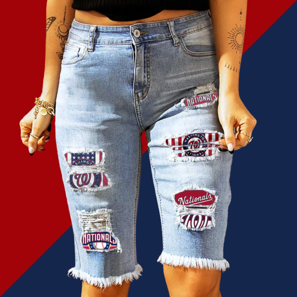 MID-RISE RIPPED PATCHES DENIM BERMUDA SHORTS - Baseswear