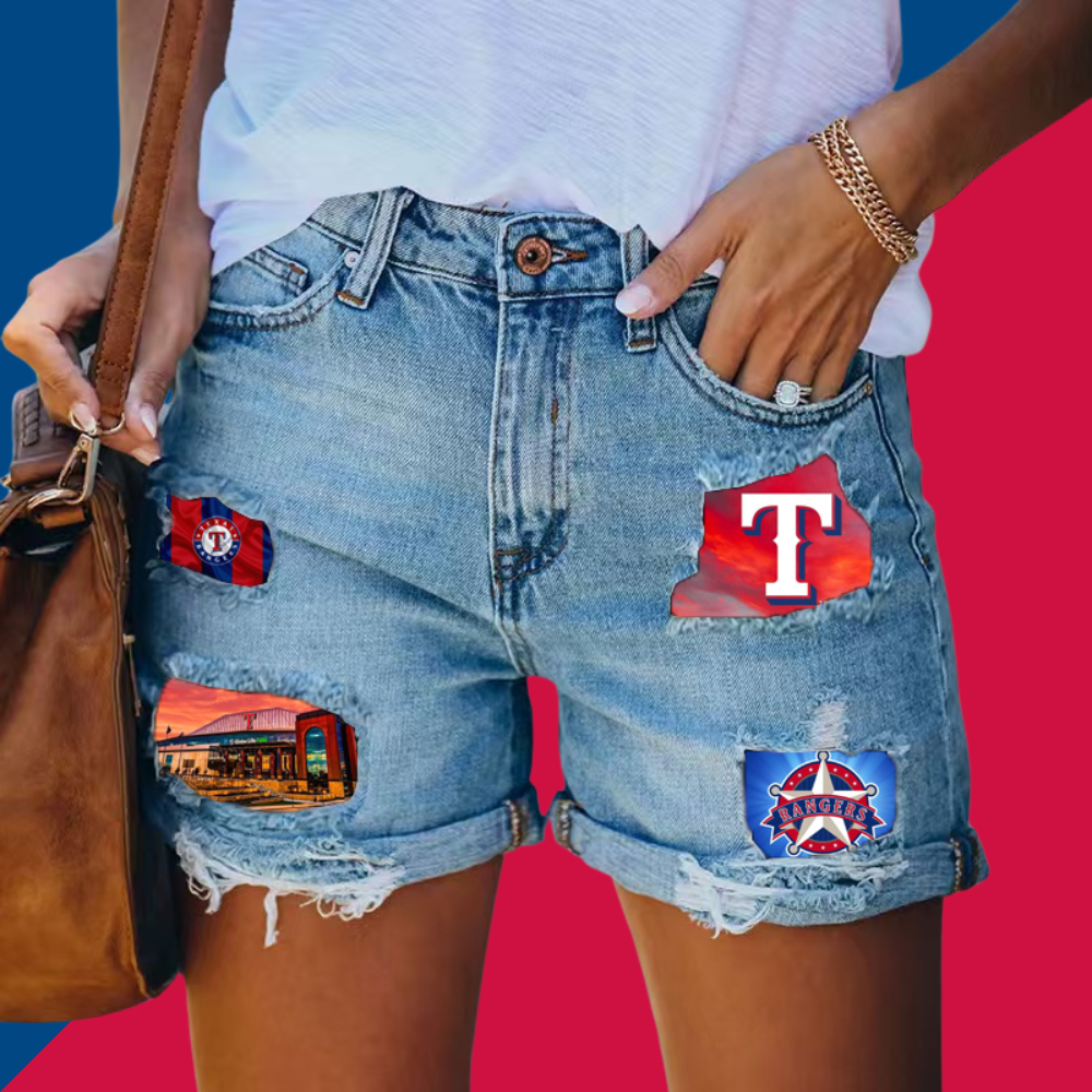 Texas Rangers Distressed Cutoff Denim Shorts - Women - Baseswear
