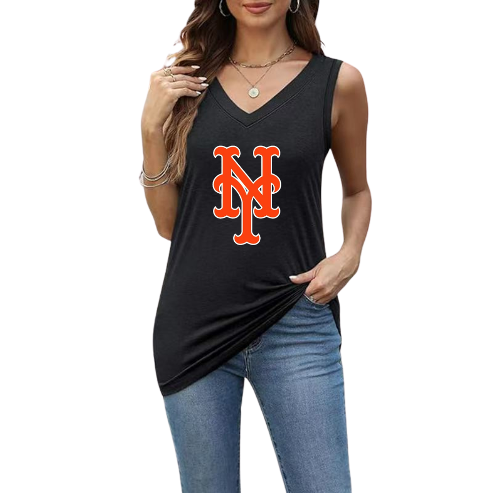 Simple V-Neck Sleeveless Tank Top-New York Mets - Baseswear
