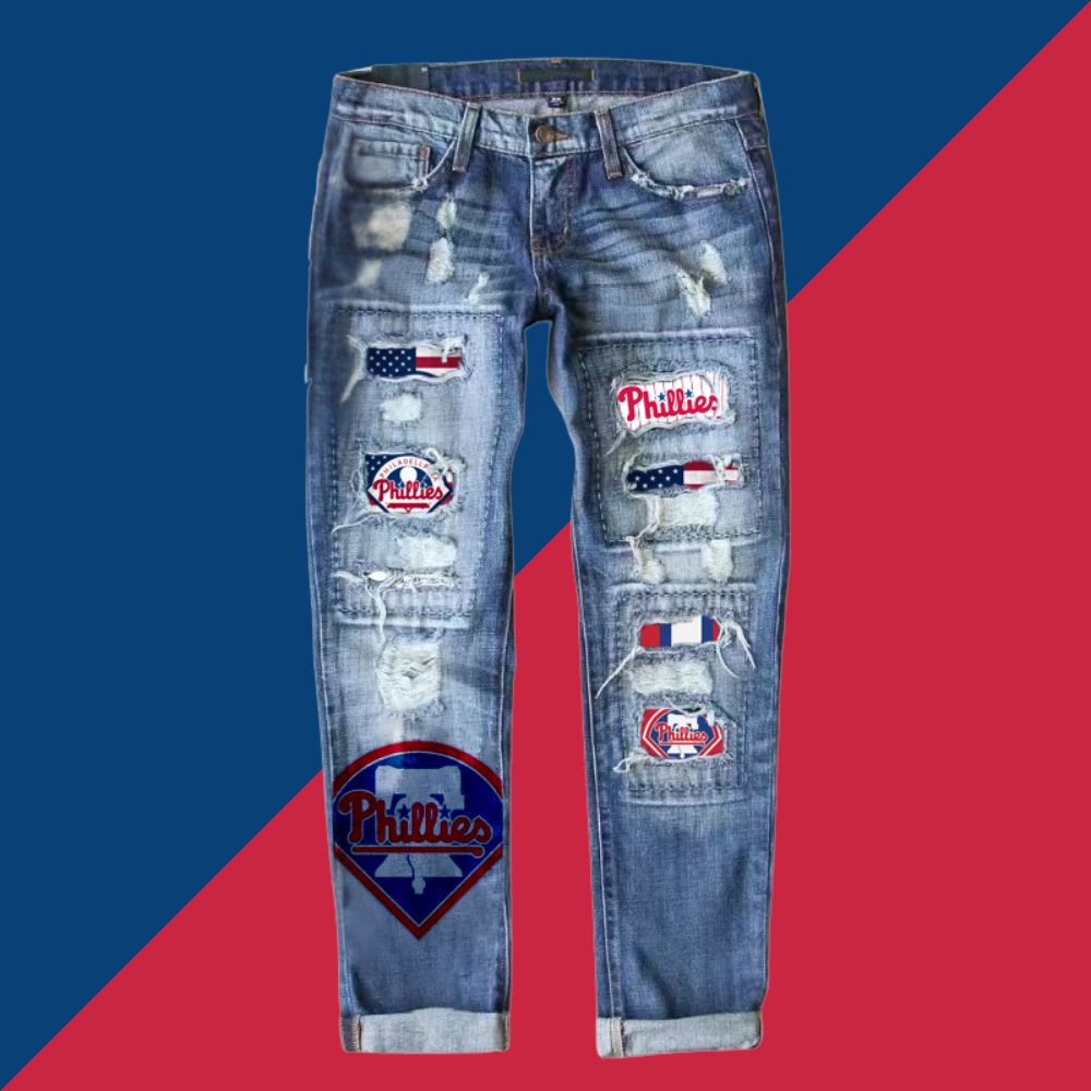 STRETCH RIPPED FRAYED RAW HEM DISTRESSED DENIM JEANS WITH HOLE - Baseswear