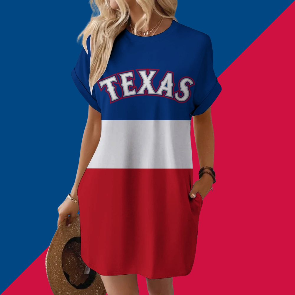 Texas Rangers Hidden Pocket Short Sleeve Tee Dress - Baseswear