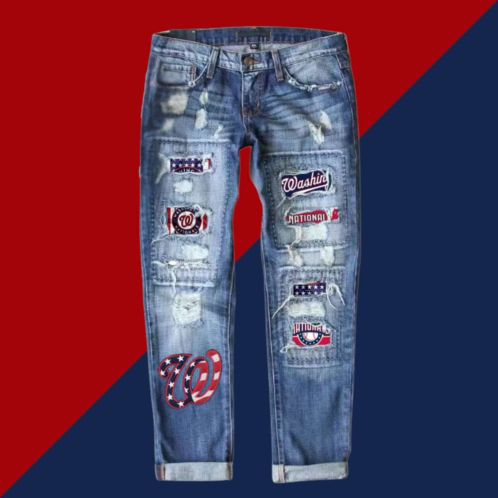 STRETCH RIPPED FRAYED RAW HEM DISTRESSED DENIM JEANS WITH HOLE - Baseswear
