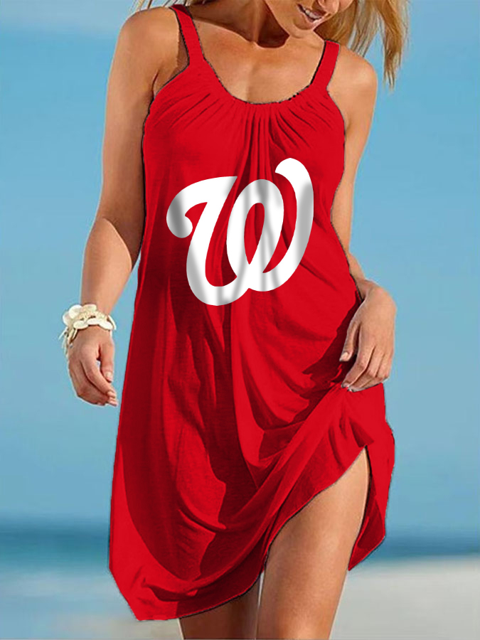 Washington Nationals Round neck sleeveless printed dress - Baseswear