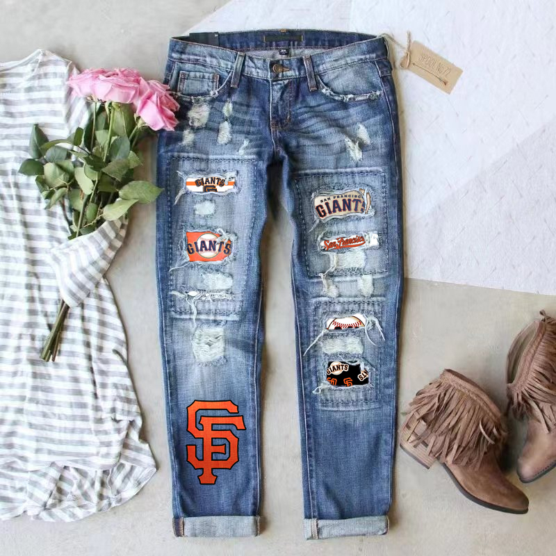 STRETCH RIPPED FRAYED RAW HEM DISTRESSED DENIM JEANS WITH HOLE - Baseswear