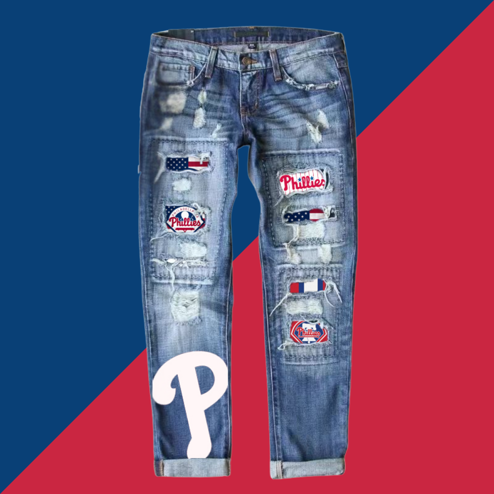 STRETCH RIPPED FRAYED RAW HEM DISTRESSED DENIM JEANS WITH HOLE - Baseswear