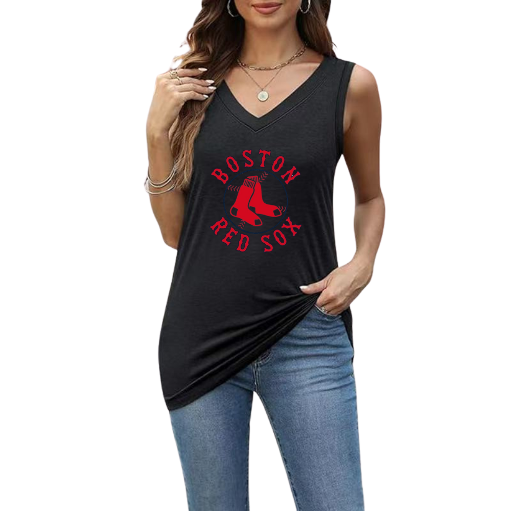 Simple V-Neck Sleeveless Tank Top-Boston Red Sox - Baseswear