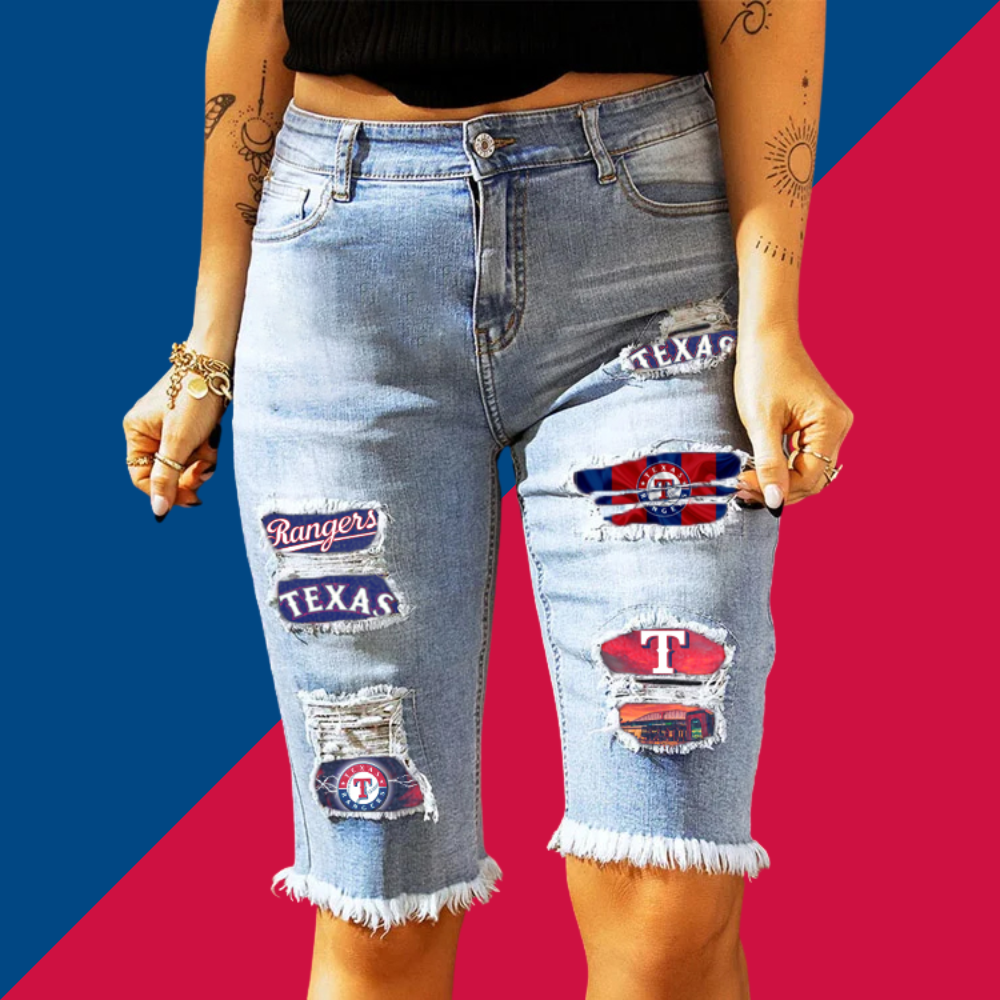 MID-RISE RIPPED PATCHES DENIM BERMUDA SHORTS - Baseswear