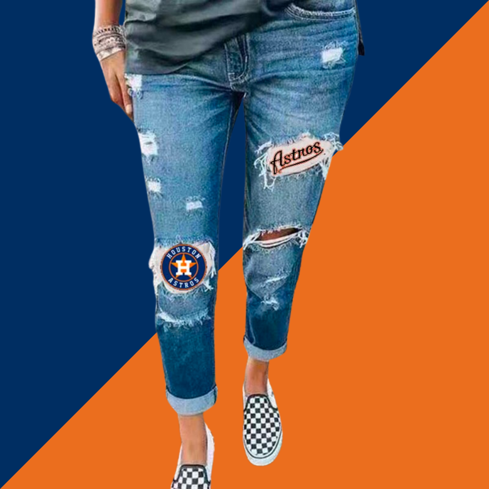 casual fashion perforated printed jeans - Baseswear