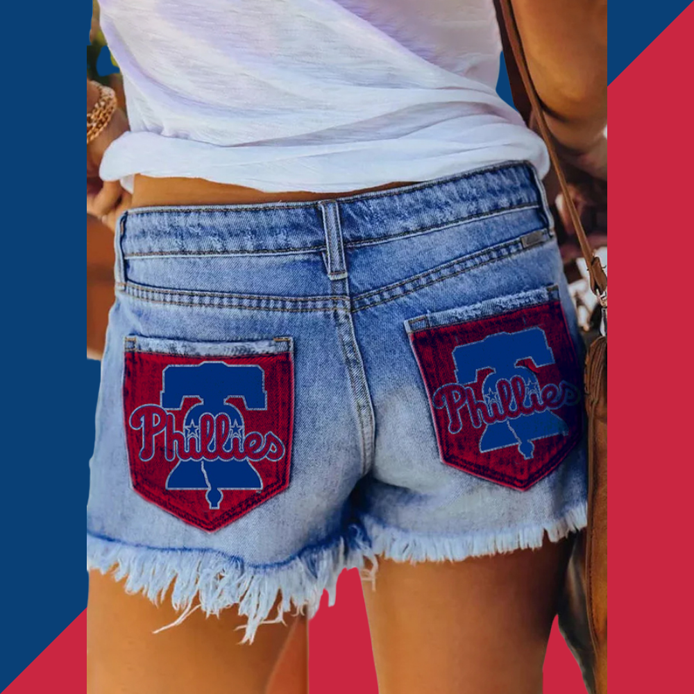 Phillies Distressed Cutoff Denim Shorts - Women - Baseswear