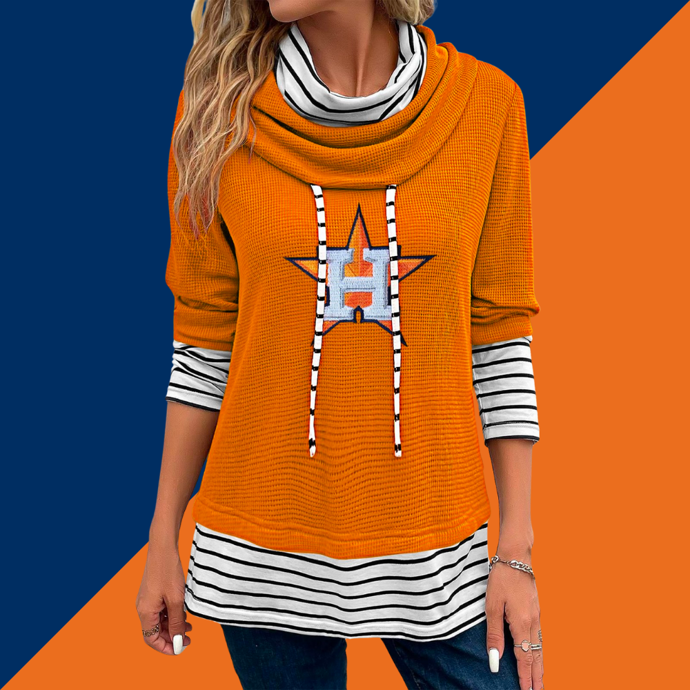 Patchwork Striped Cowl Neck Long Sleeve Sweatshirt - Baseswear
