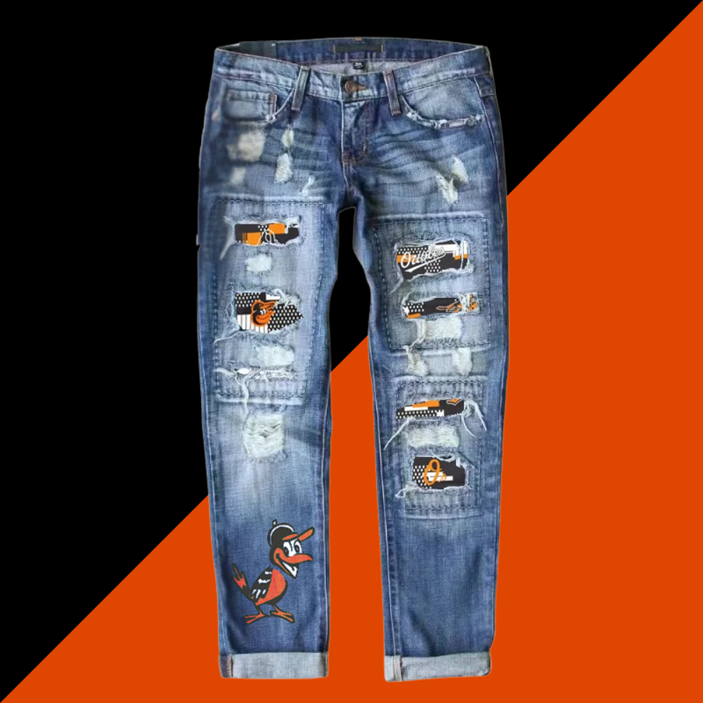 STRETCH RIPPED FRAYED RAW HEM DISTRESSED DENIM JEANS WITH HOLE - Baseswear