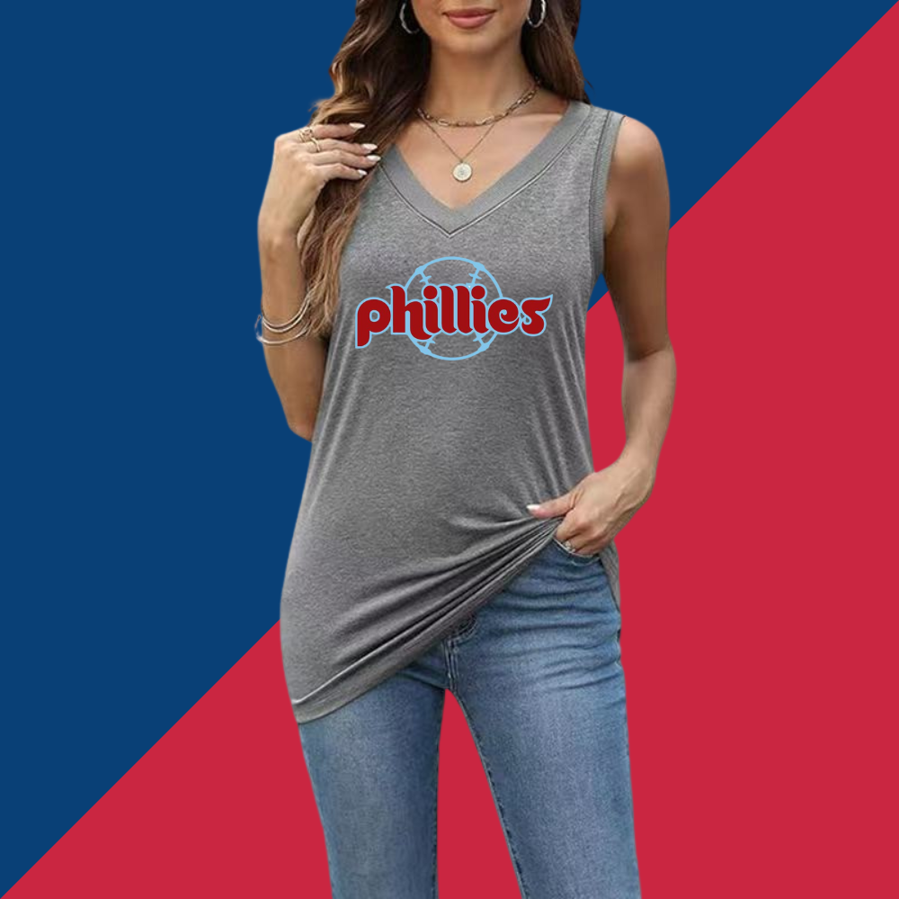 Simple V-Neck Sleeveless Tank Top-Philadelphia Phillies - Baseswear