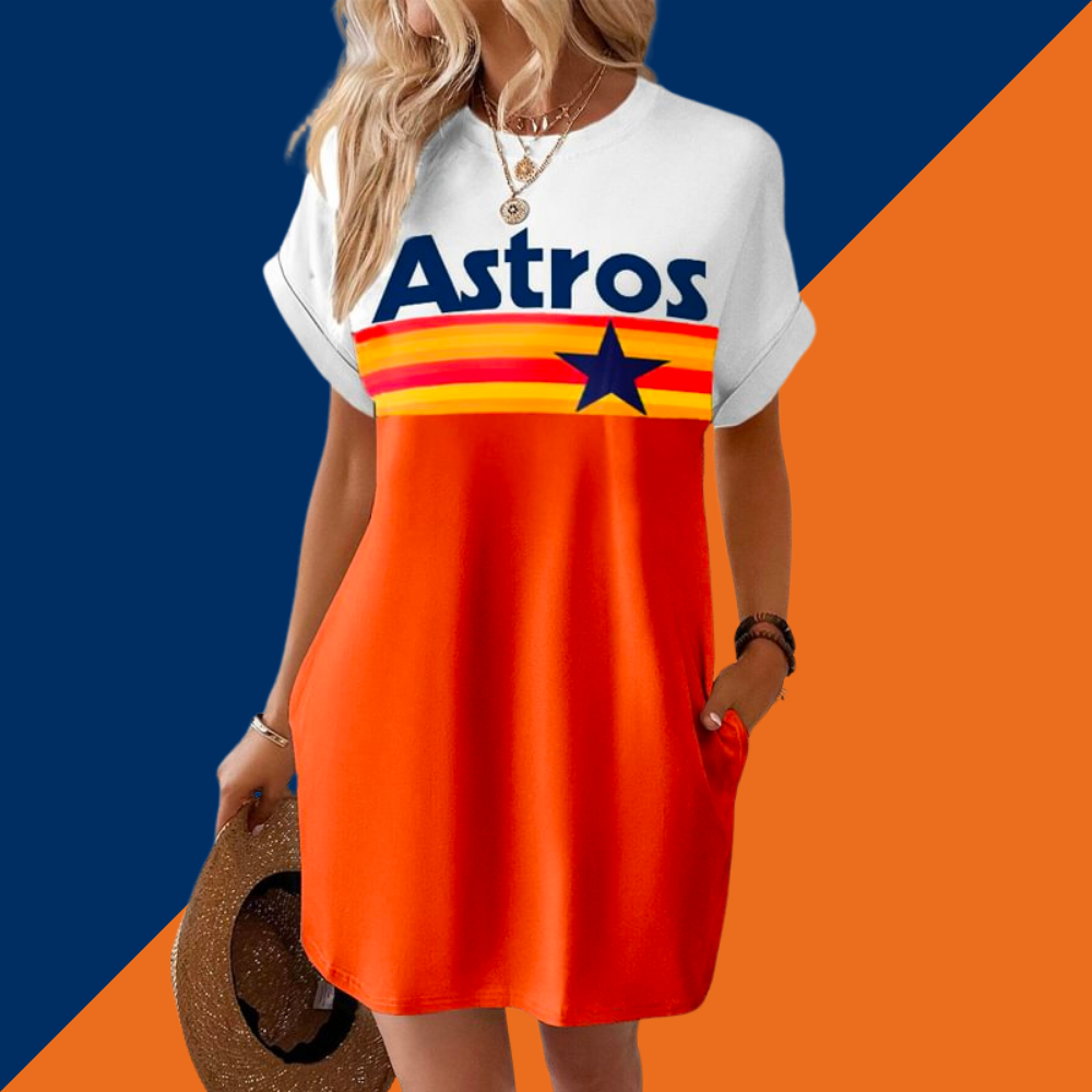 Astros Hidden Pocket Short Sleeve Tee Dress - Baseswear