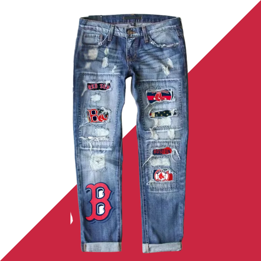 STRETCH RIPPED FRAYED RAW HEM DISTRESSED DENIM JEANS WITH HOLE - Baseswear