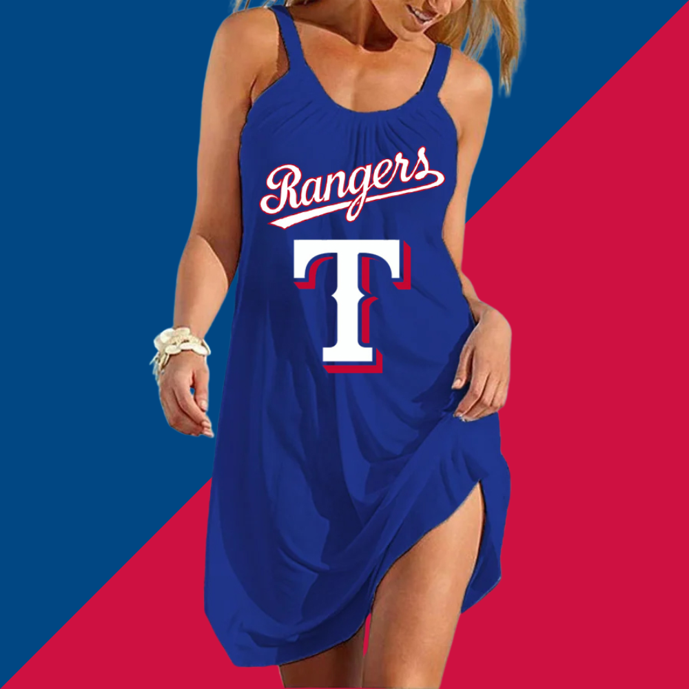 Texas Rangers Round neck sleeveless printed dress - Baseswear