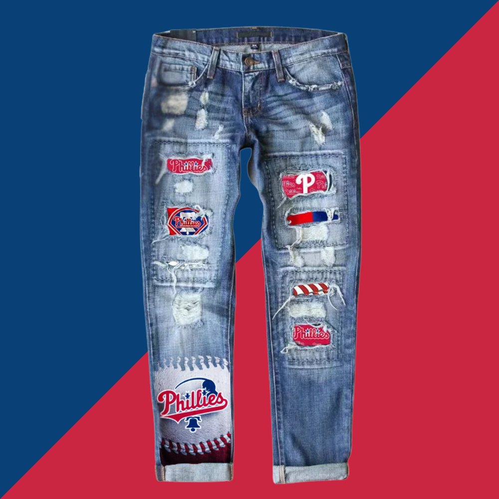 STRETCH RIPPED FRAYED RAW HEM DISTRESSED DENIM JEANS WITH HOLE - Baseswear