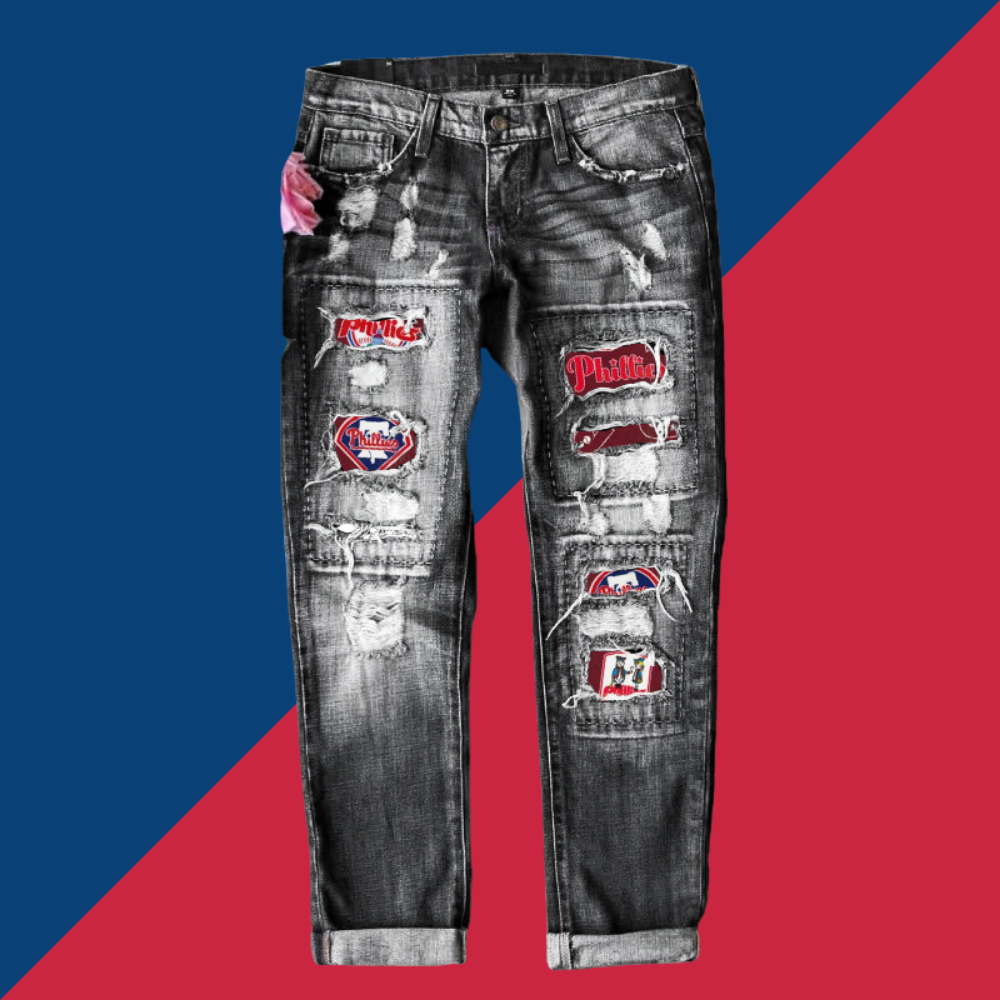 STRETCH RIPPED FRAYED RAW HEM DISTRESSED DENIM JEANS WITH HOLE - Baseswear