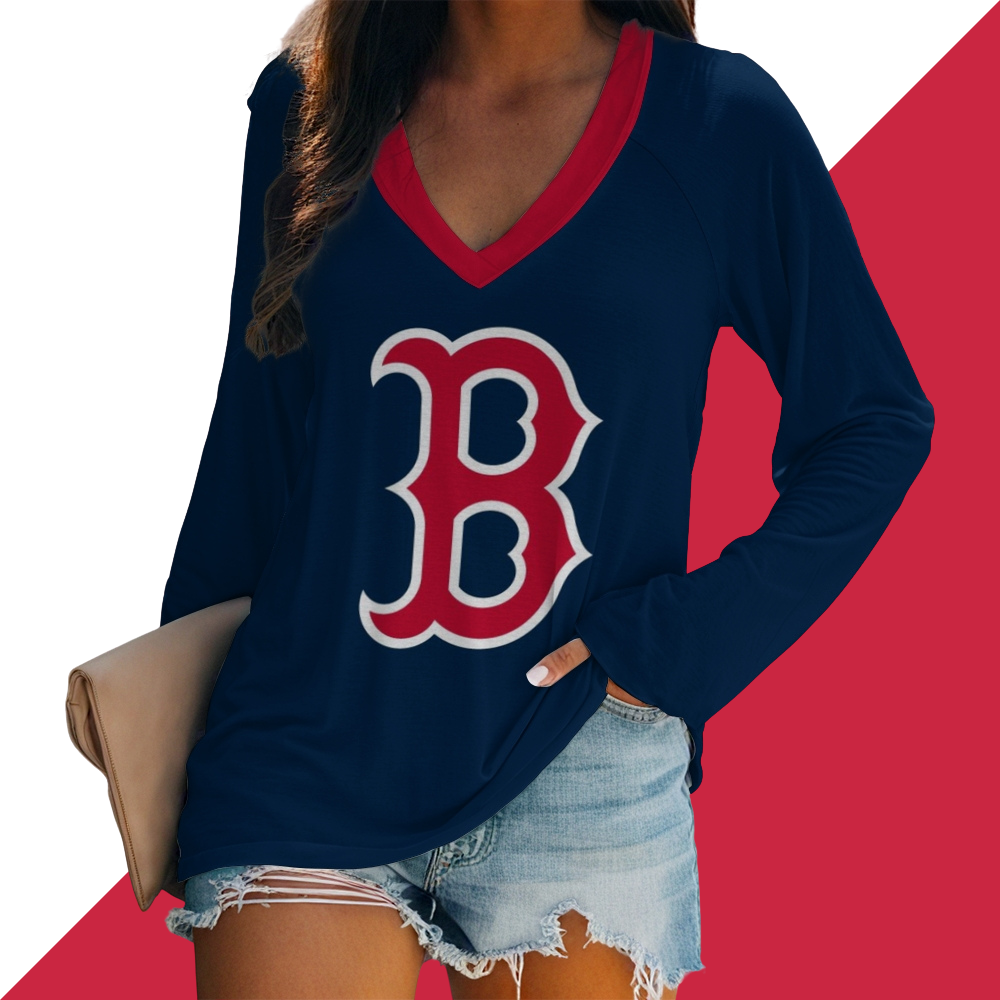 Women's V-neck Double-layered Long-sleeved Loose T-shirt - Baseswear