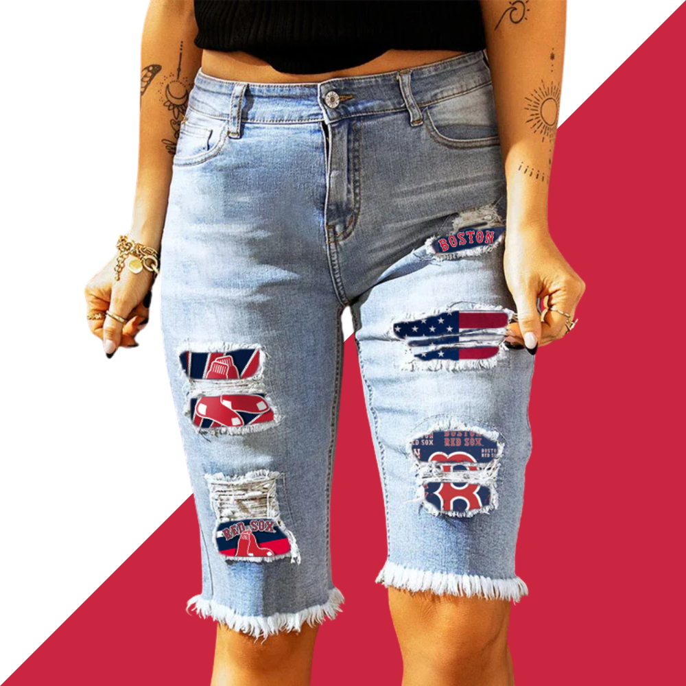 MID-RISE RIPPED PATCHES DENIM BERMUDA SHORTS - Baseswear