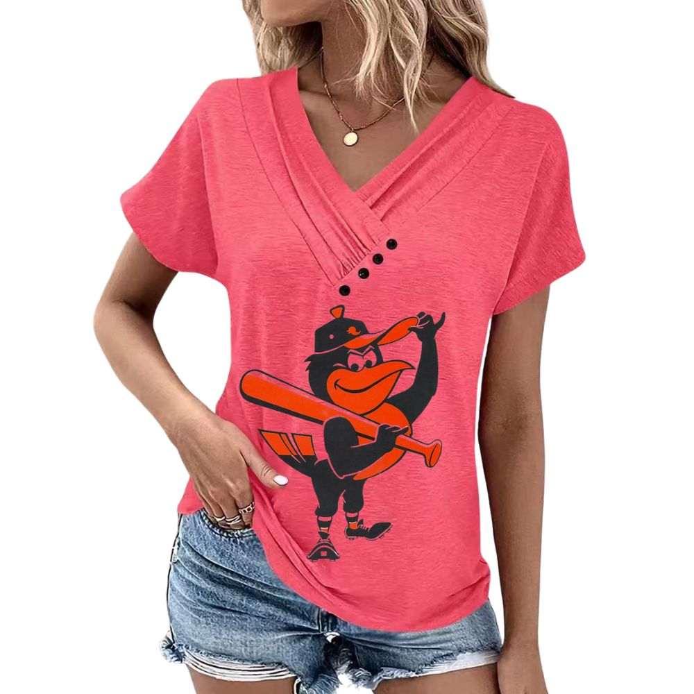 Simple V-Neck Short Sleeve T-Shirt-Baltimore Orioles - Baseswear