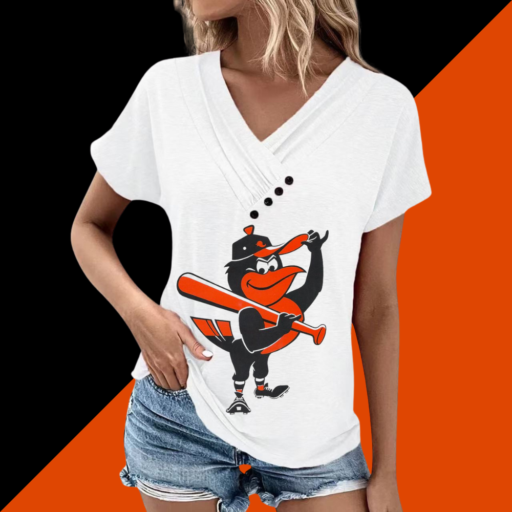 Simple V-Neck Short Sleeve T-Shirt-Baltimore Orioles - Baseswear