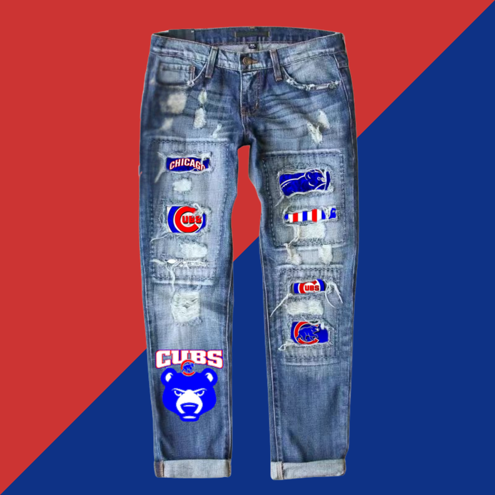 STRETCH RIPPED FRAYED RAW HEM DISTRESSED DENIM JEANS WITH HOLE - Baseswear