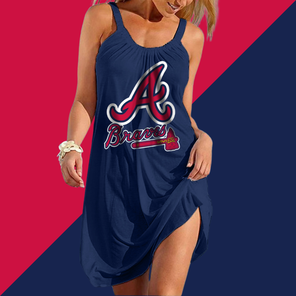 Atlanta Braves Round neck sleeveless printed dress - Baseswear