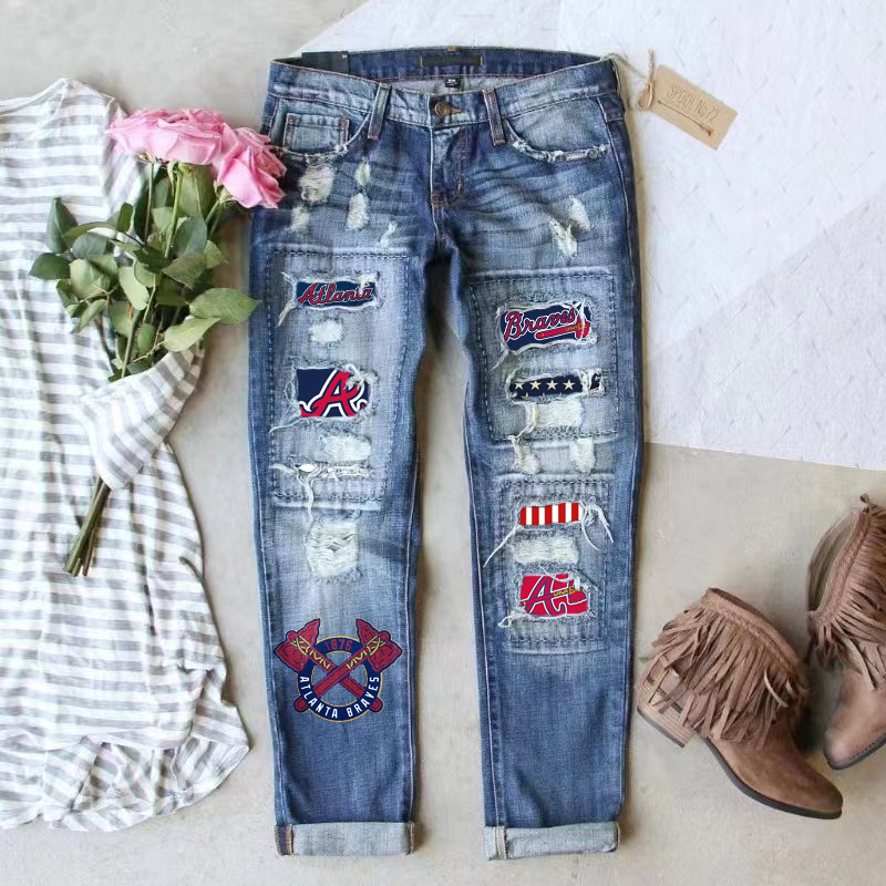 STRETCH RIPPED FRAYED RAW HEM DISTRESSED DENIM JEANS WITH HOLE - Baseswear
