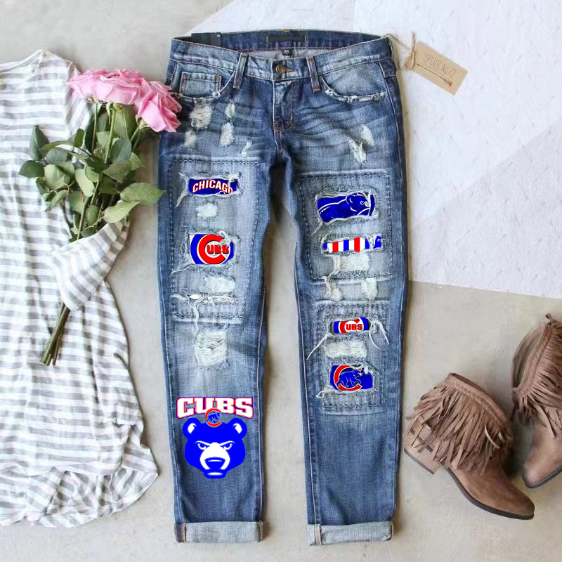 STRETCH RIPPED FRAYED RAW HEM DISTRESSED DENIM JEANS WITH HOLE - Baseswear