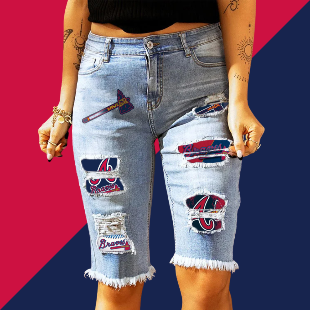 MID-RISE RIPPED PATCHES DENIM BERMUDA SHORTS - Baseswear