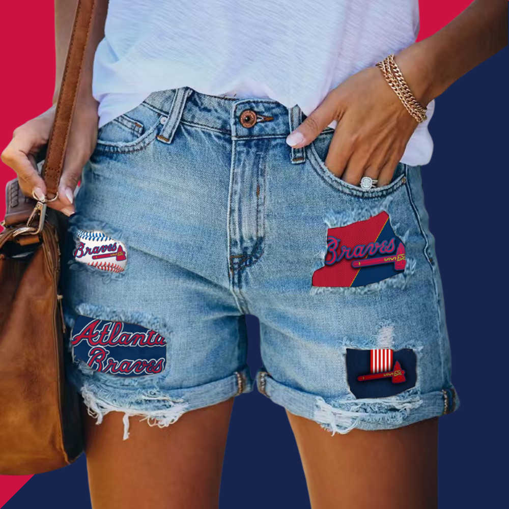 Braves Distressed Cutoff Denim Shorts - Women - Baseswear