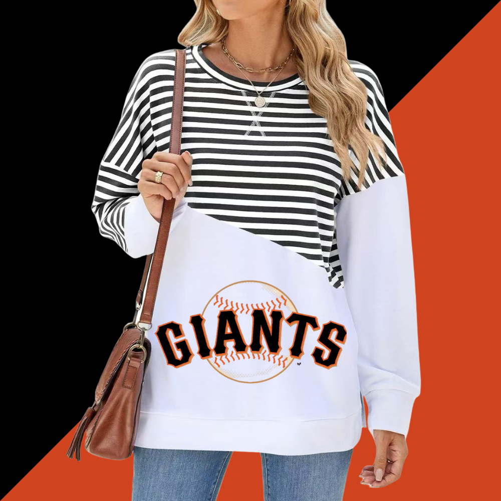 Slit Contrast Striped Long Sleeve Sweatshirt-San Francisco Giants - Baseswear