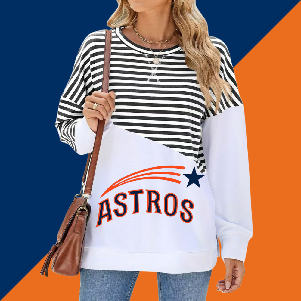 Slit Contrast Striped Long Sleeve Sweatshirt-Houston Astros - Baseswear