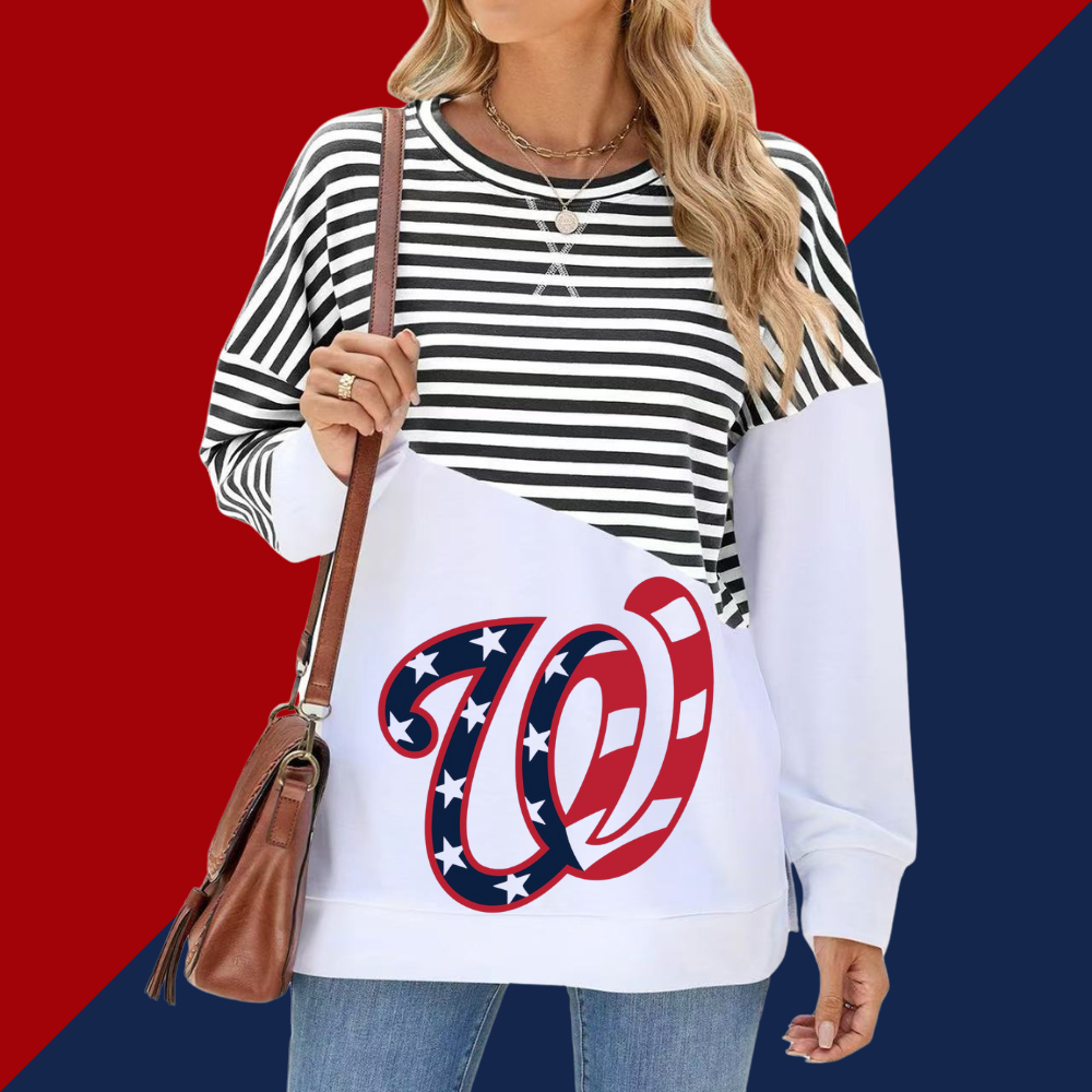 Slit Contrast Striped Long Sleeve Sweatshirt-Washington Nationals - Baseswear