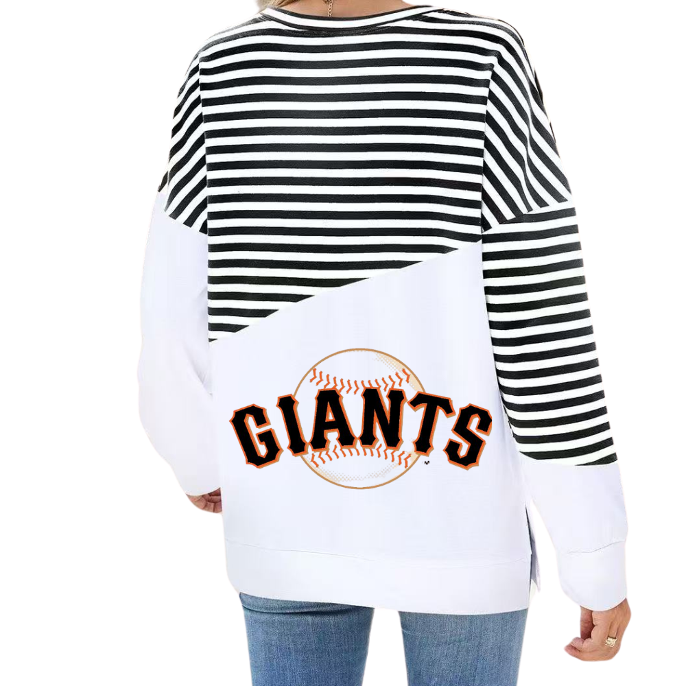 Slit Contrast Striped Long Sleeve Sweatshirt-San Francisco Giants - Baseswear