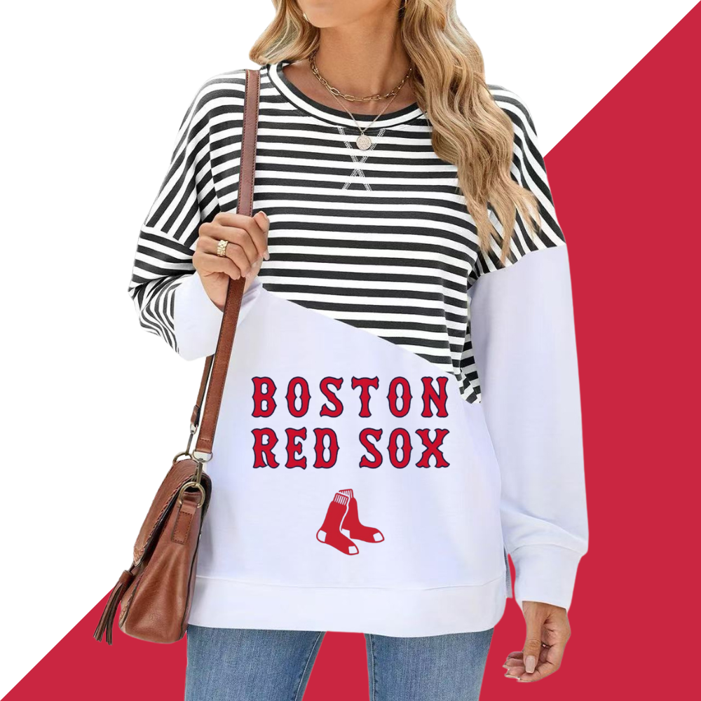 Slit Contrast Striped Long Sleeve Sweatshirt-Boston Red Sox - Baseswear