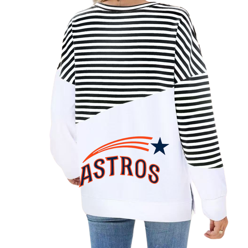Slit Contrast Striped Long Sleeve Sweatshirt-Houston Astros - Baseswear
