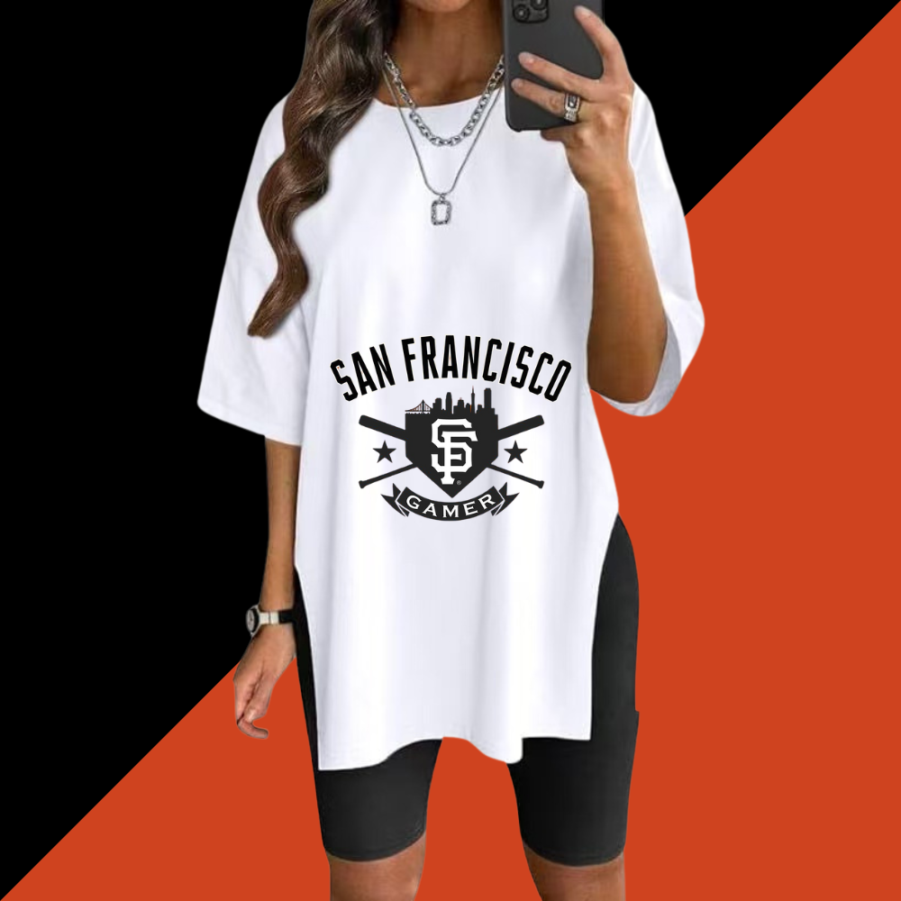 Stylish Printed Side-Slit Crew Neck T-Shirt-San Francisco Giants - Baseswear